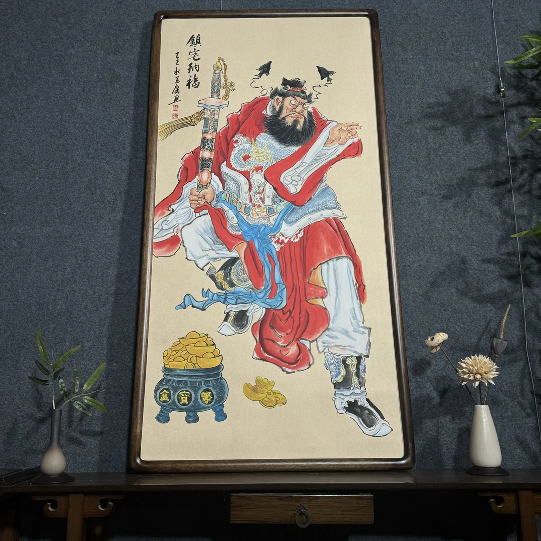 大海书画手绘钟馗神威手绘画带框装裱用于茶室玄关客厅办公室挂画