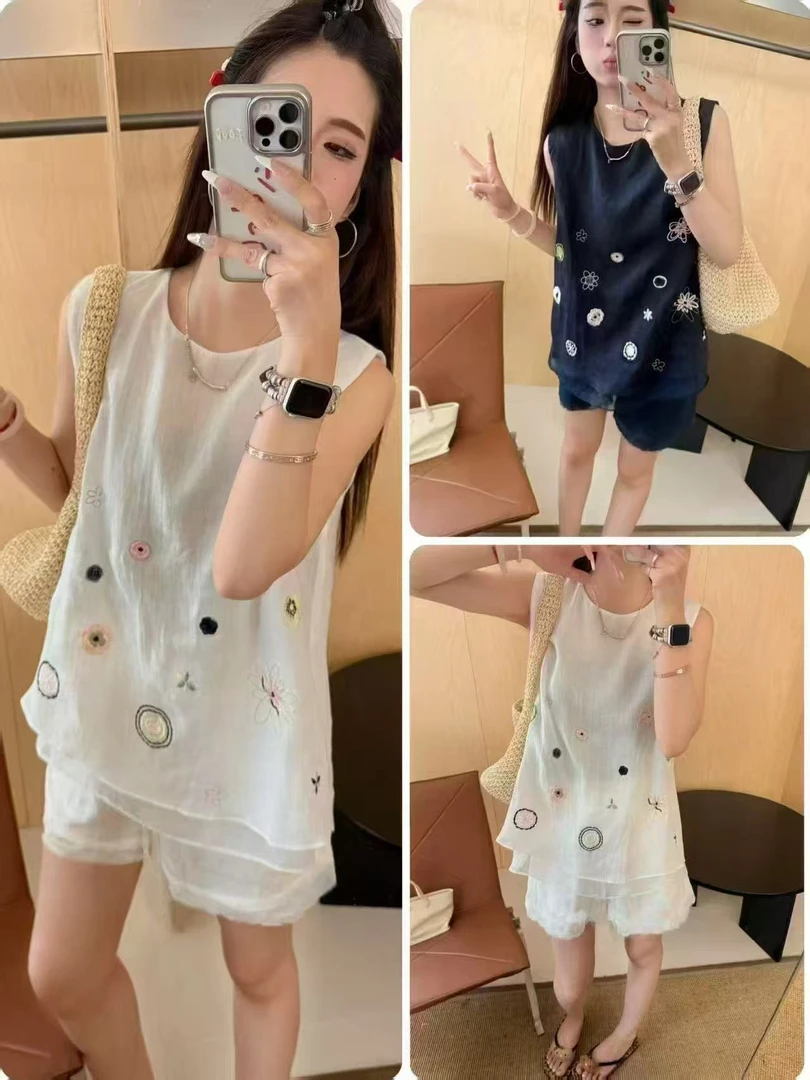 【673-2】大#无袖上衣+短裤【套装】