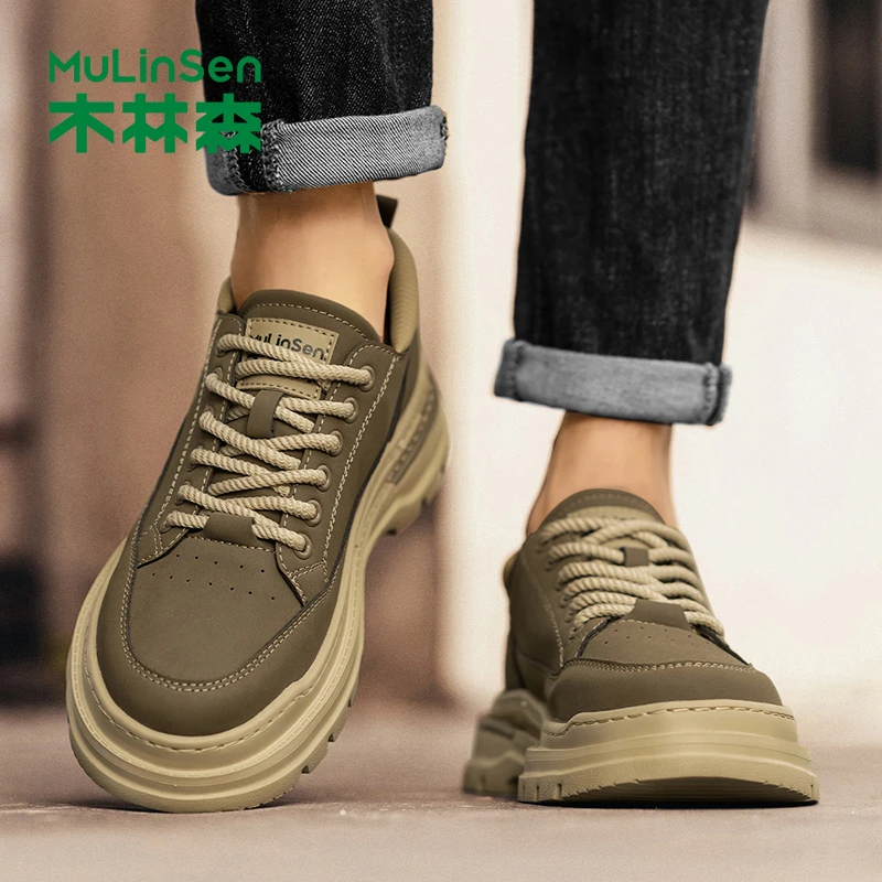 木林森工装鞋男士休闲鞋2025新款秋季潮流英伦青年皮鞋男增高板鞋