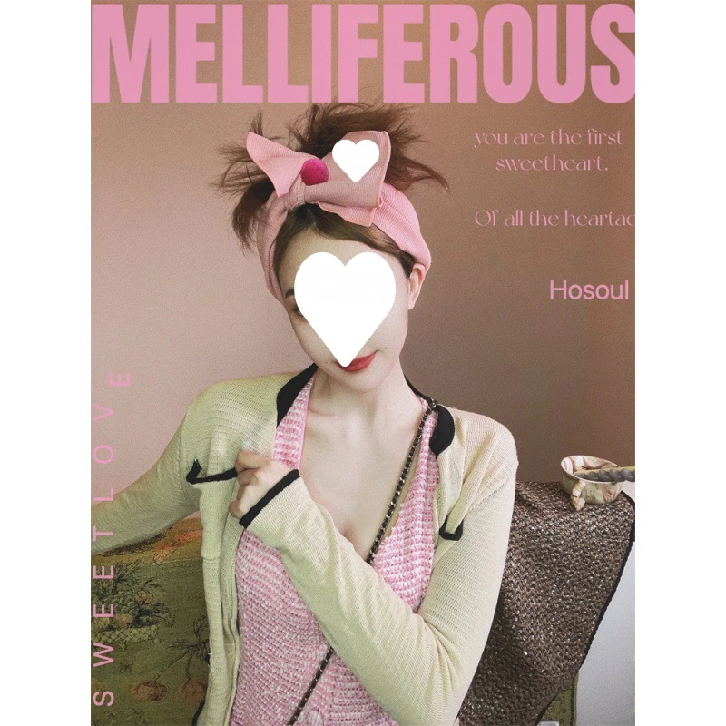桃粉撞色时髦多巴胺少女发带包头巾大蝴蝶结洋气发箍网红法式头饰