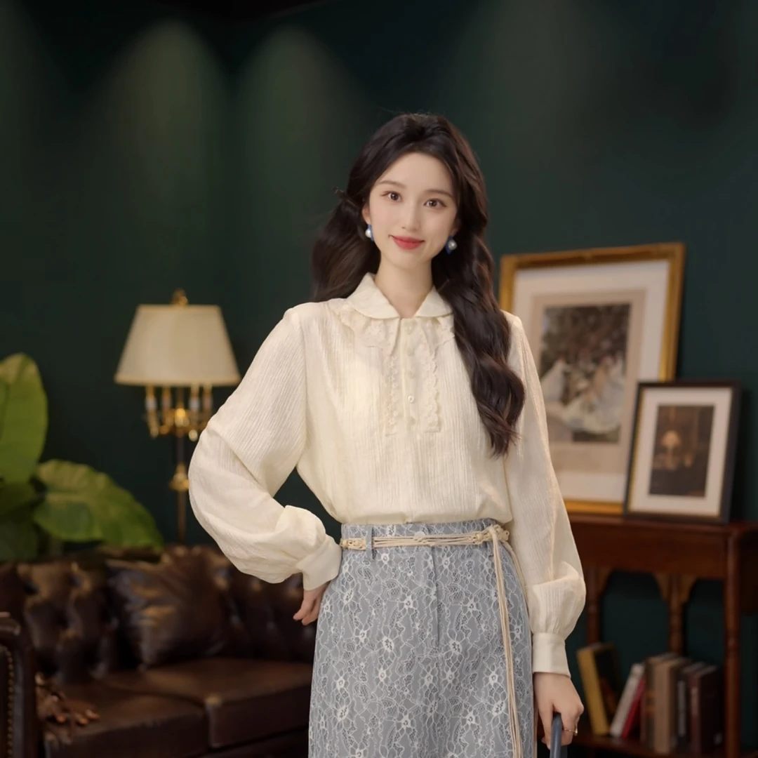 琦琦【空灵琉璃】气质百搭长袖衬衫女宽松显瘦上衣YS1115020