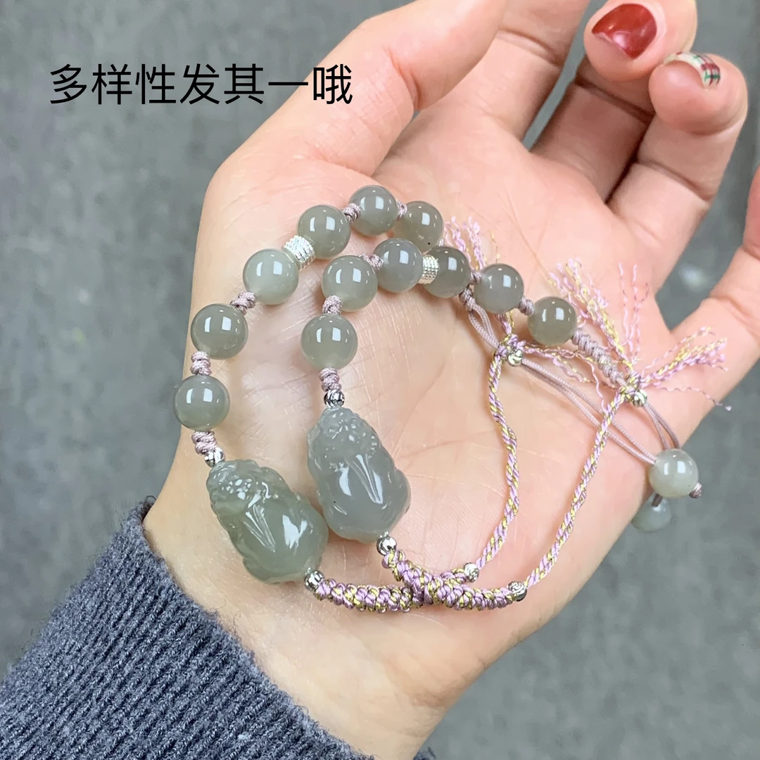 •天然烟紫和田玉貔貅编绳手链B002多样性发其一哦