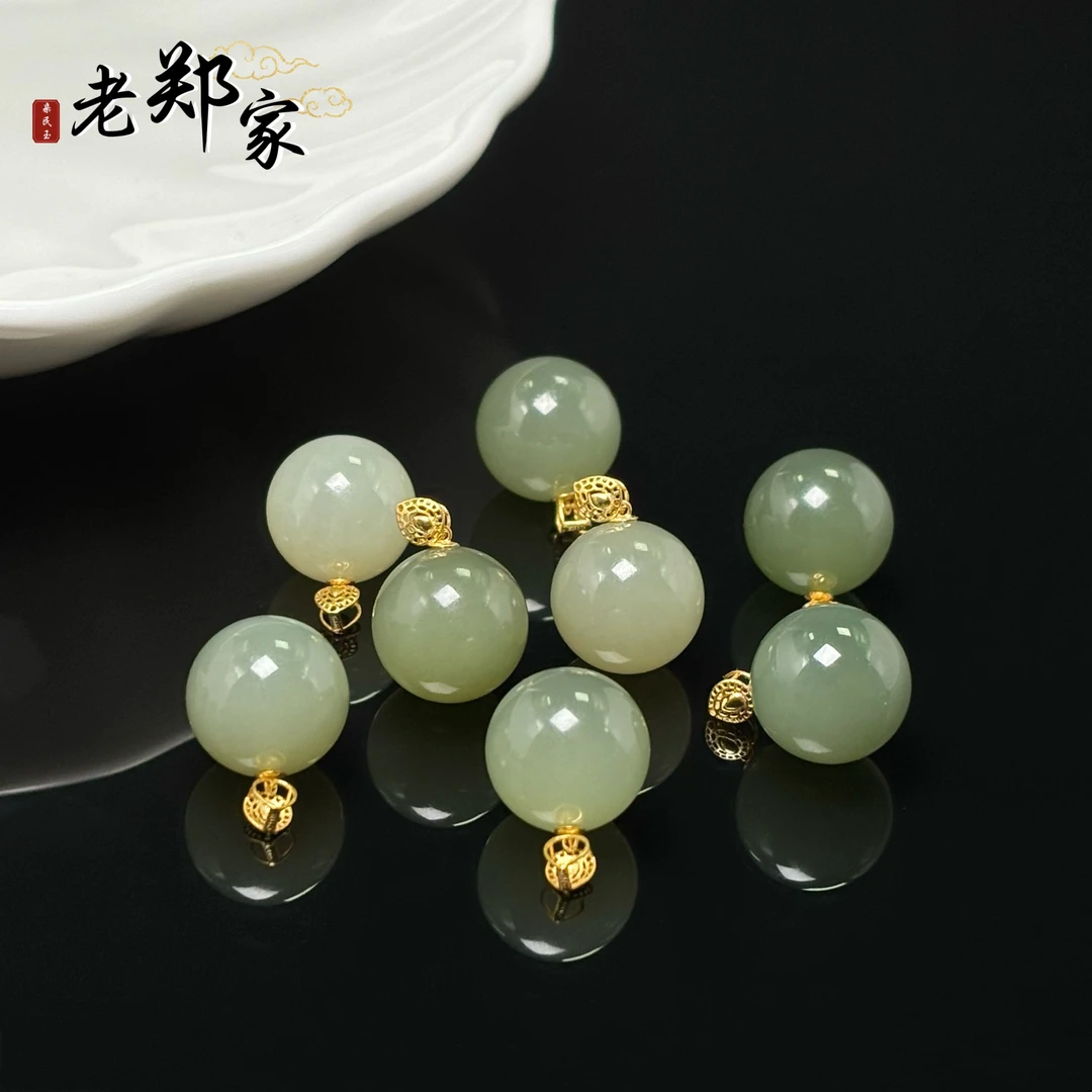【老郑家】18K金镶和田玉单珠挂件 2283-1 (多样性发1件) 约12mm