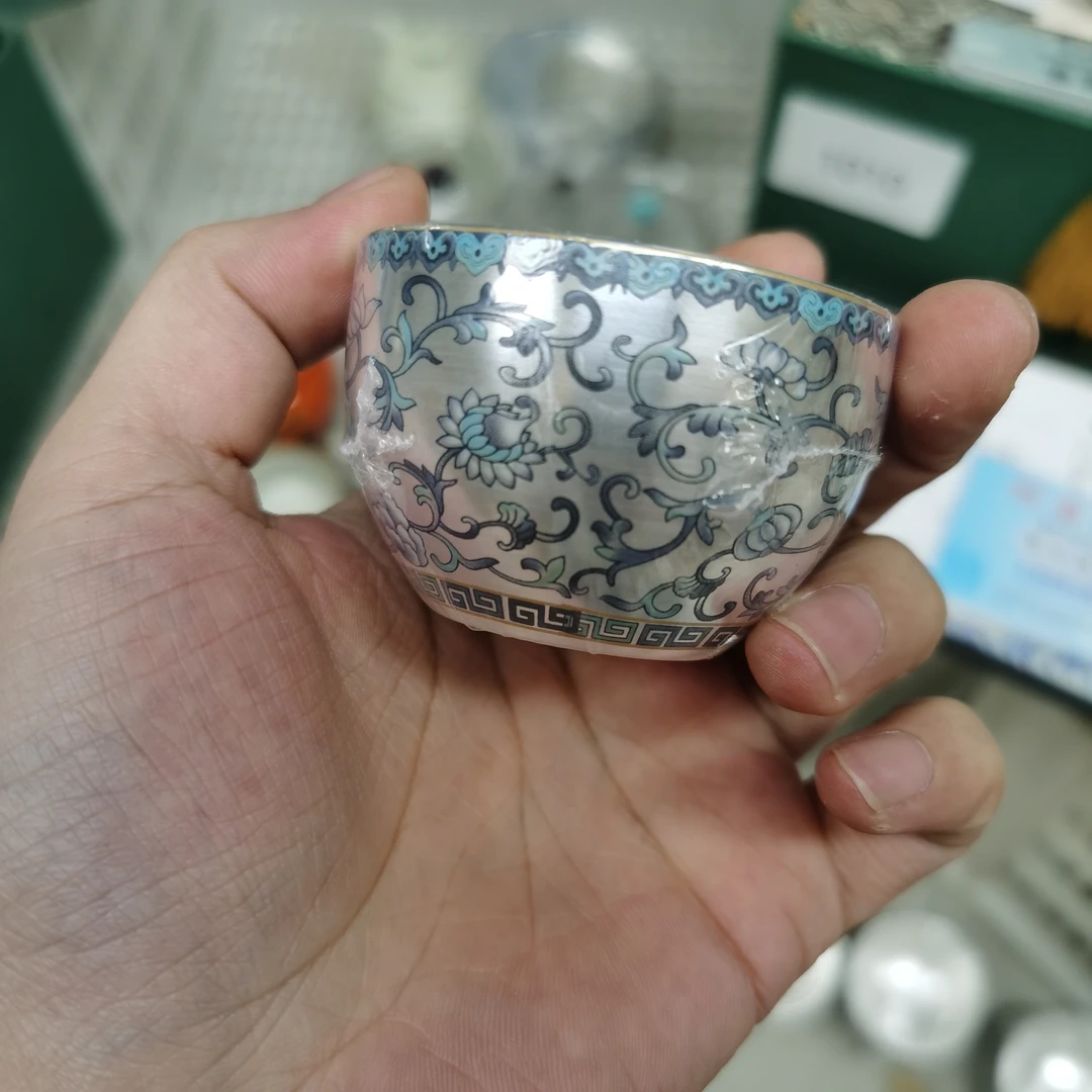 B1103蓝莲花999银杯缠枝莲银质主人杯HY0001B