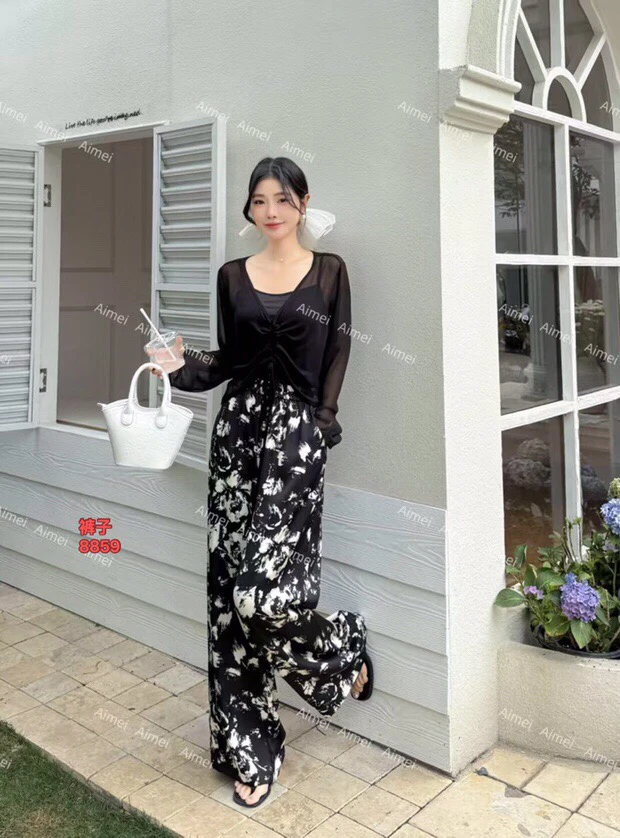 8859意凡高腰阔腿裤薄款夏季气质小众法式时尚休闲碎花