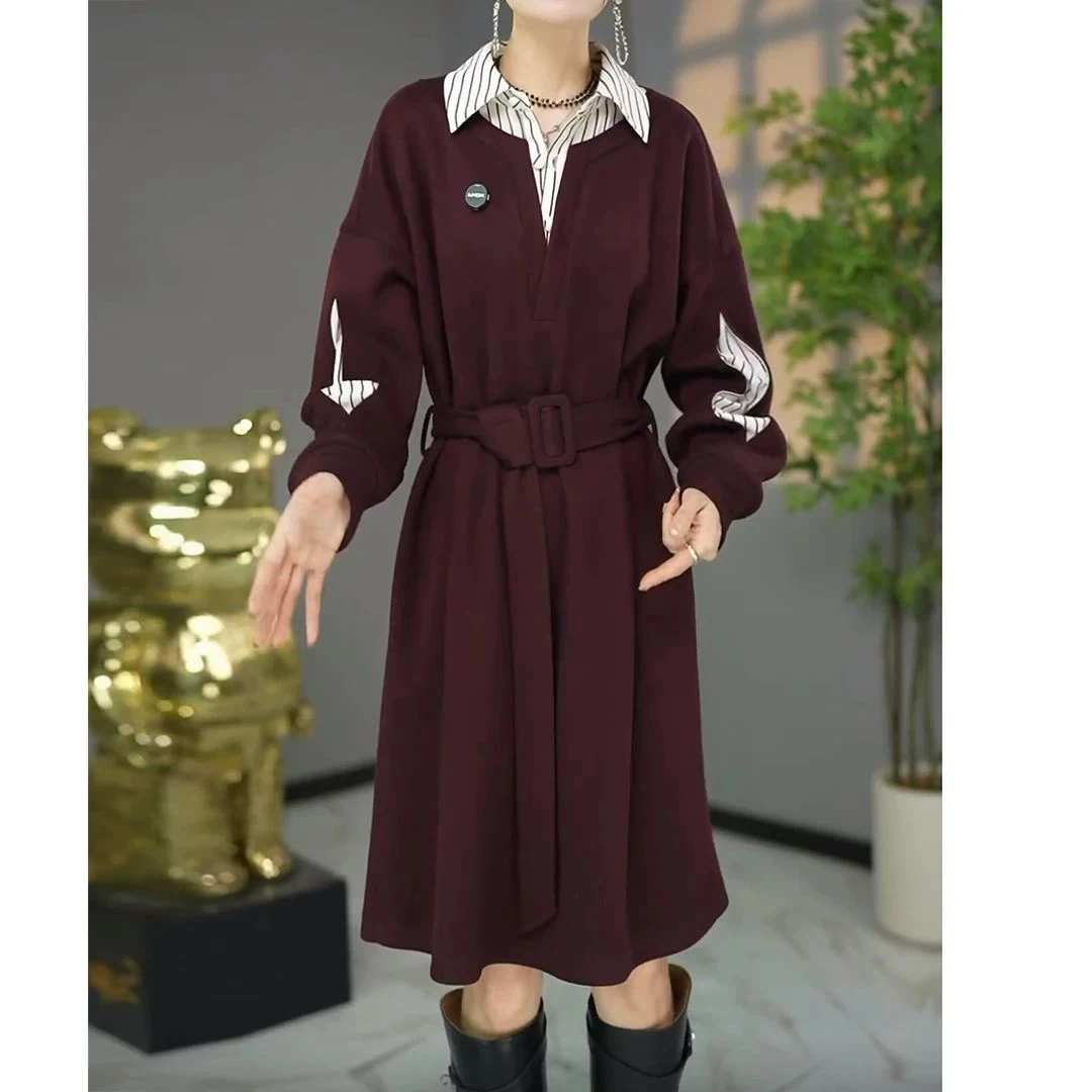 梦想服饰高级端庄休闲宽松2024秋冬季新款显瘦遮肉气质裙5084