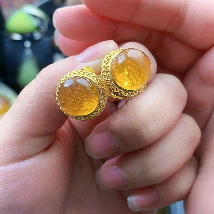 琥珀裸石银S925镶嵌耳坠