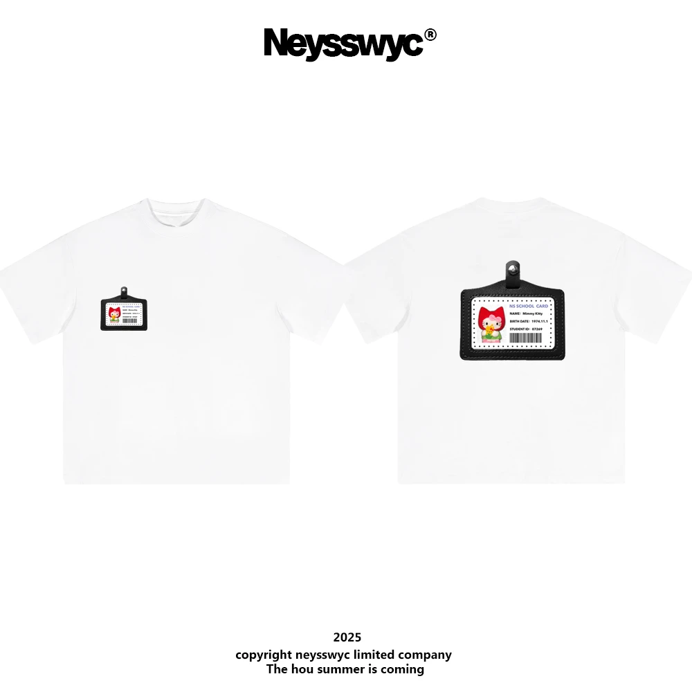 NEYSSWYC 白短袖T恤宽松休闲夏新款美式纯棉情侣百搭印花圆领半袖