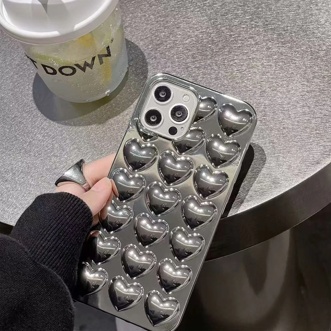 镜面爱心iPhone15plus防摔12promax手机壳14适用苹果13硬