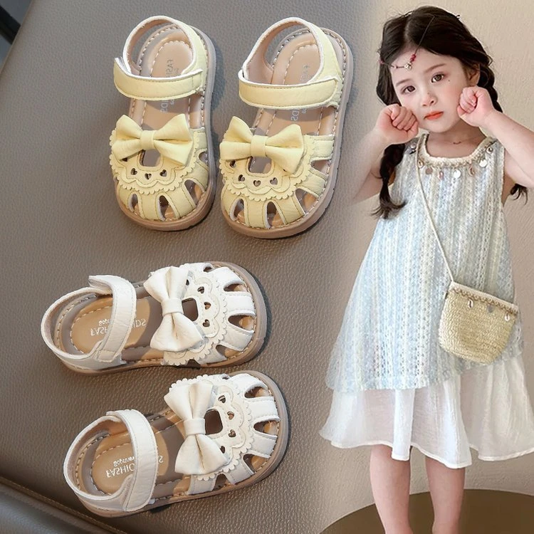 2025夏季新款软底中小童学步公主鞋女童宝宝甜美爱心镂空包头凉鞋