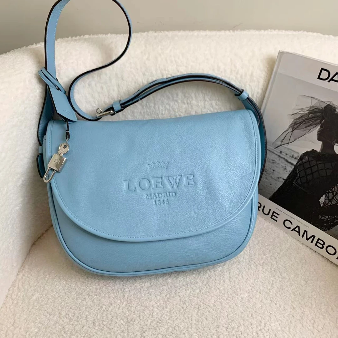 99新 LOEWE/罗意威 壹臻/蓝色马鞍包大号包 98418681/12期免息