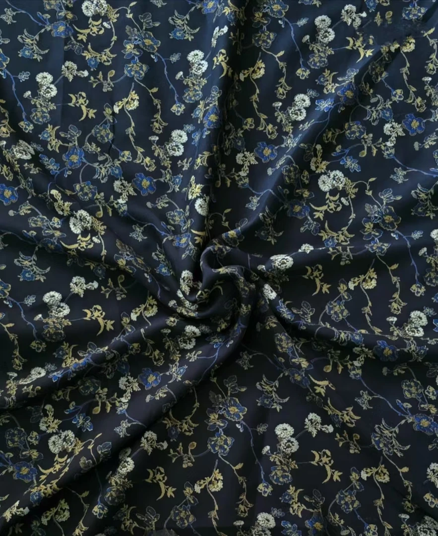 【蓝碎花】新款雕印绵绸布料.NO：6，不支持七天无理由