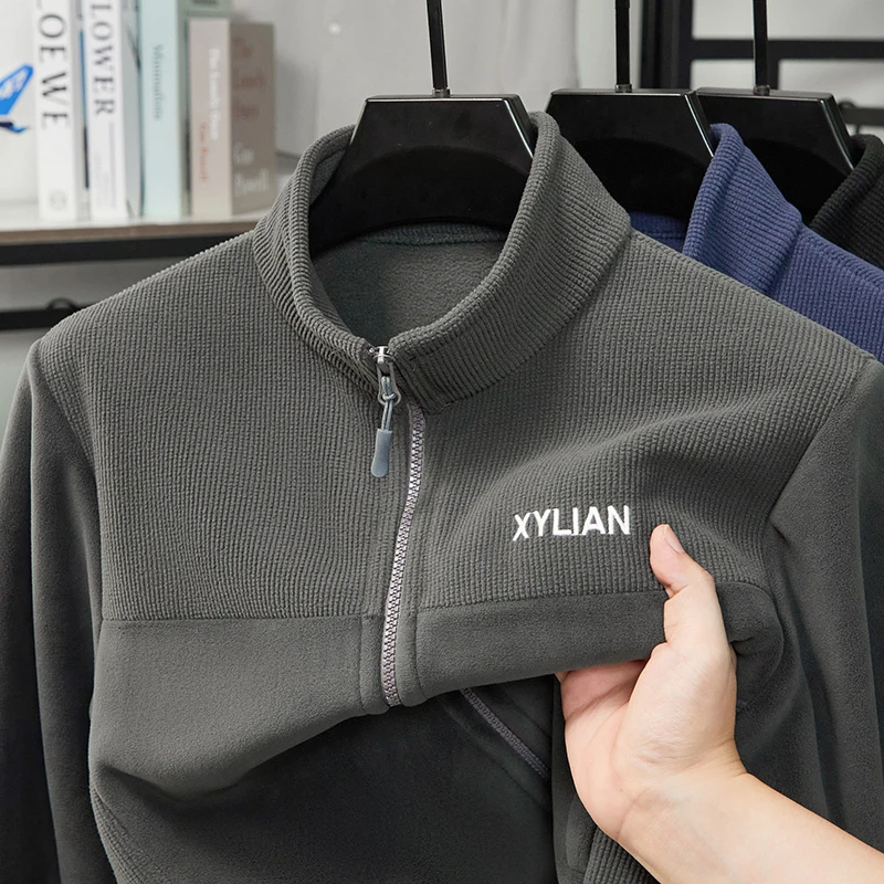 男士秋冬新款奥利绒外套宽松中年长袖加厚保暖内搭秋季百搭抓绒衣