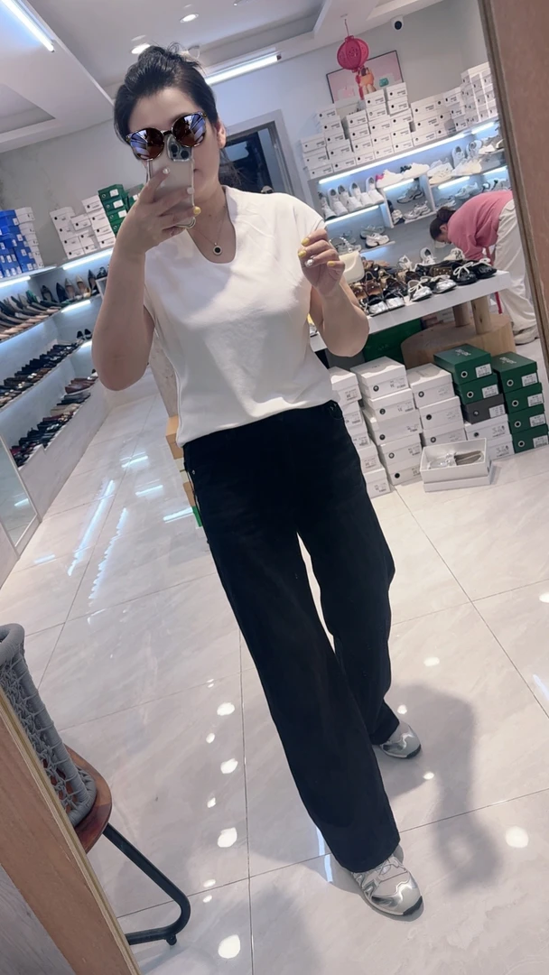 2025麦强家欧货牛仔黑色直筒裤子