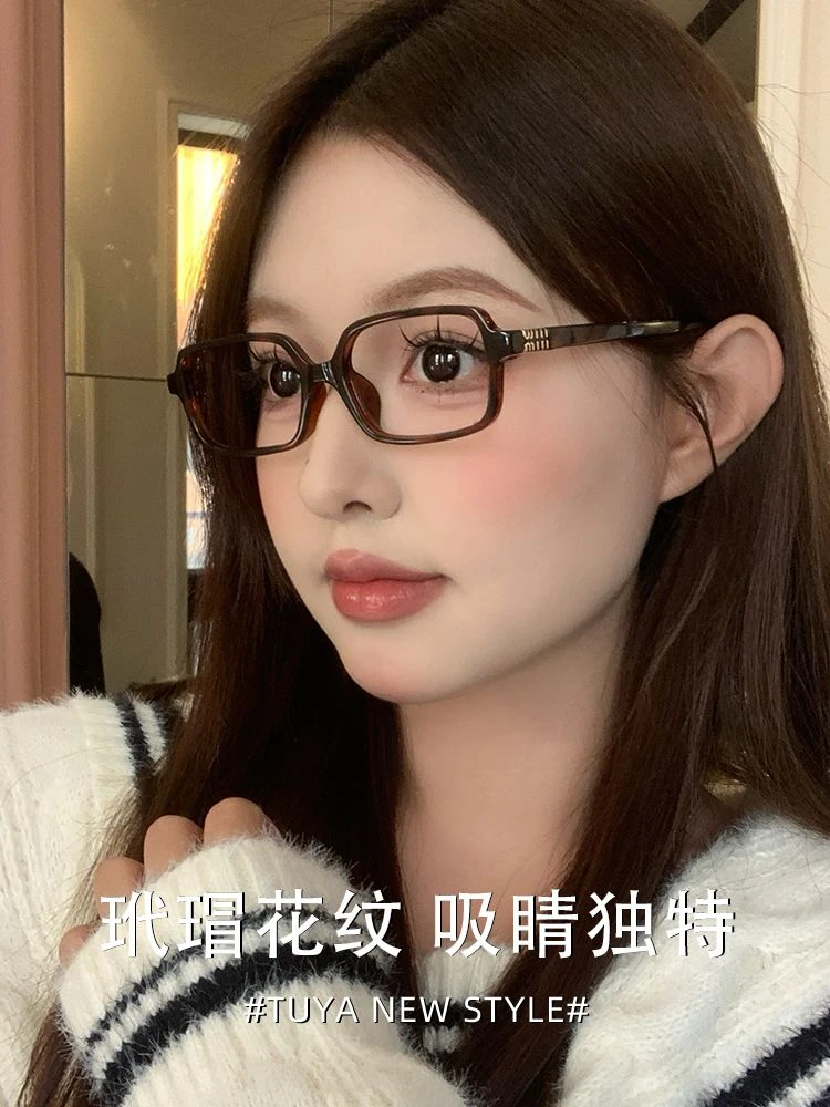 复古韩系书呆子近视眼镜女可配度数窄框玳瑁素颜眼镜框防蓝光超轻