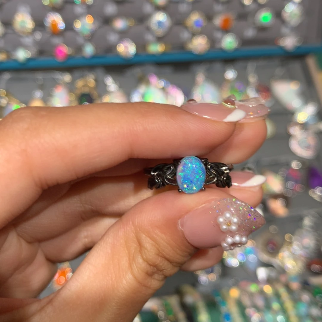 【闪购商品】欧泊银S925镶嵌戒指z欧泊