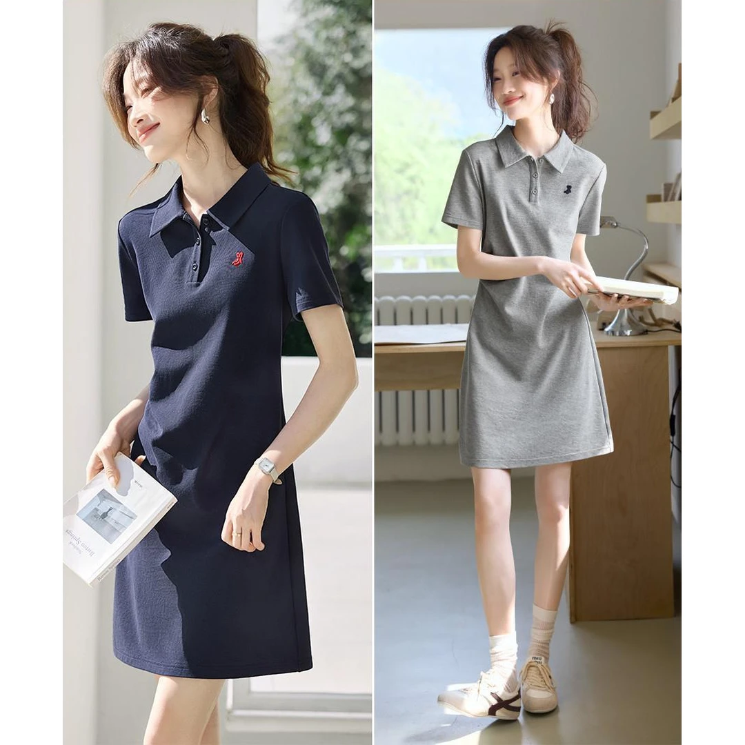 小个子短款设计感收腰显瘦刺绣连衣裙夏季新款休闲百搭poloA字裙