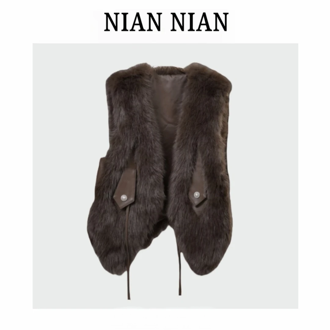 【冬日英伦】年年2025款秋冬季链接纯色气质百搭优雅时尚毛马甲