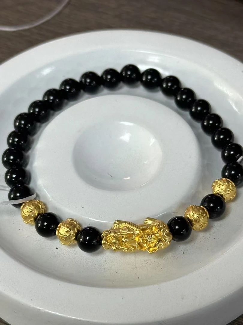 【足金999】卡6转运珠+黄金貔貅