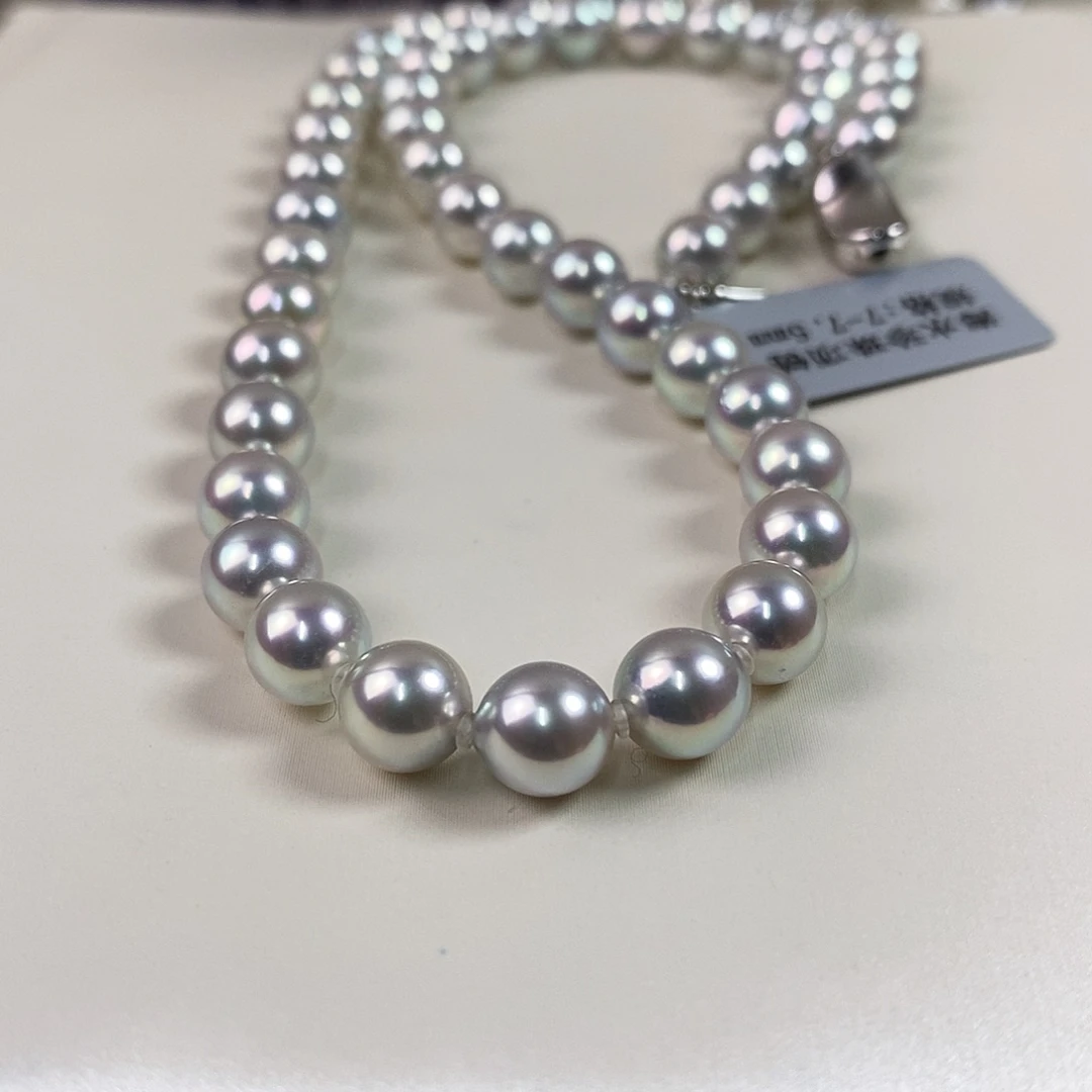 海水珍珠项链银S925镶嵌7-7.5m真多麻日本海水珍珠项链（无调色）