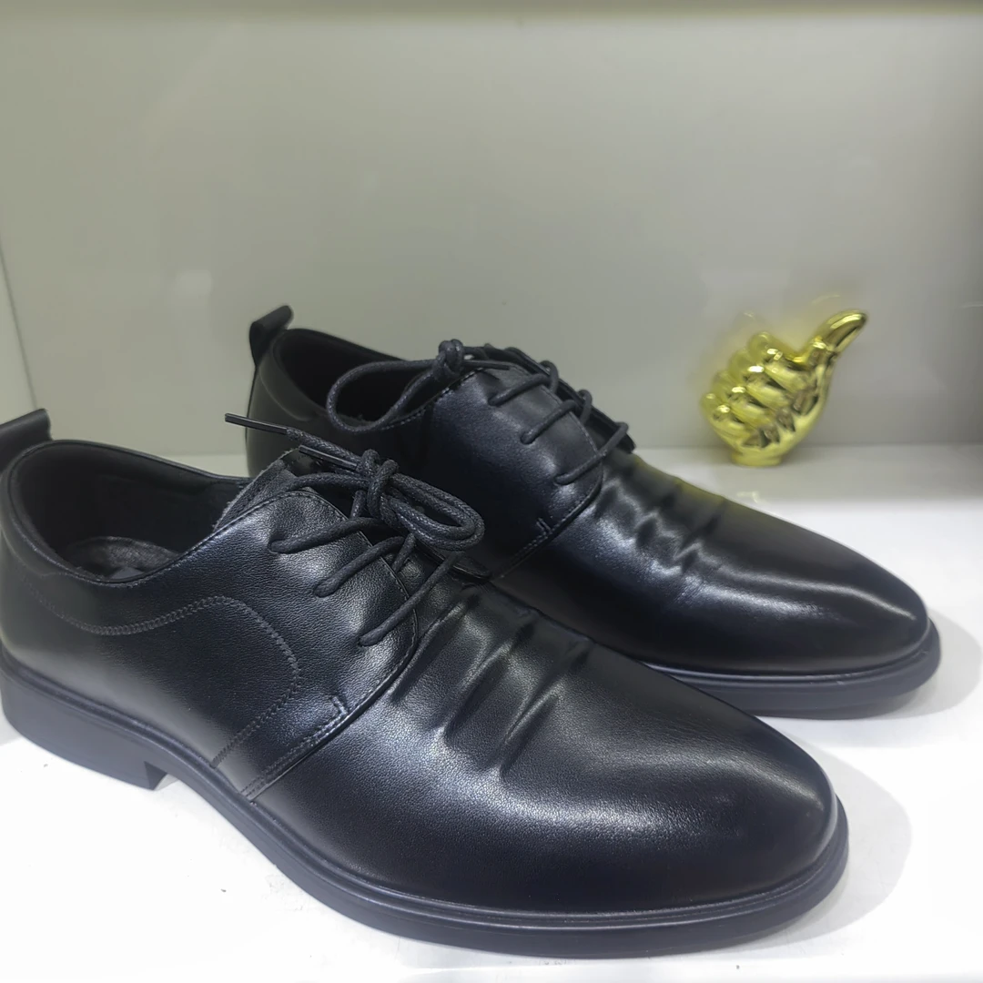 头层牛皮撤柜英伦商务皮鞋牛皮鞋垫系带纯色软底软面超帅真皮黑色