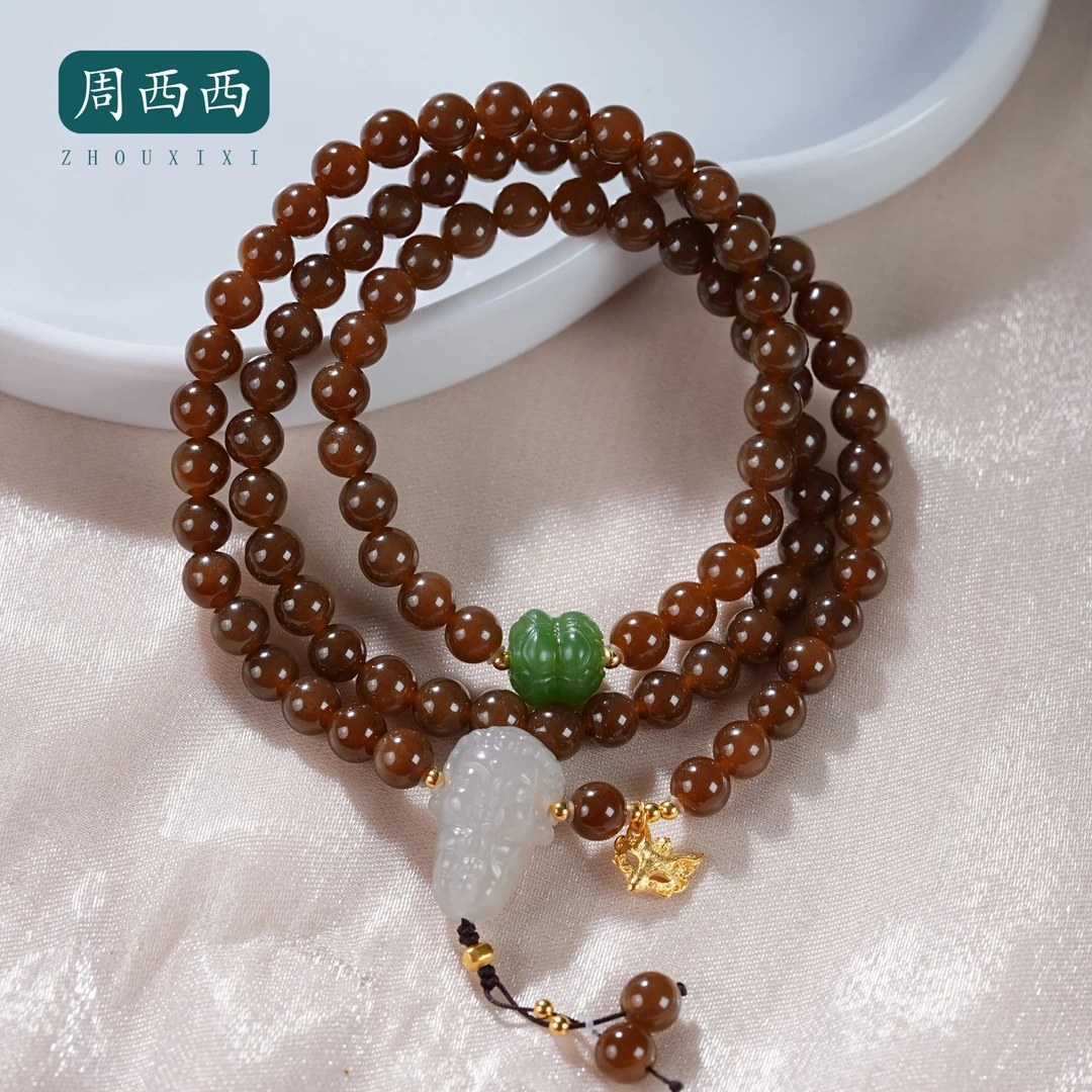 精美珠宝18K糖玉三圈手串6mm时尚气质百搭多样性发货19727