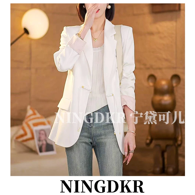 圳A30217新中式气质国风高端西装外套女中长款修身显瘦百搭