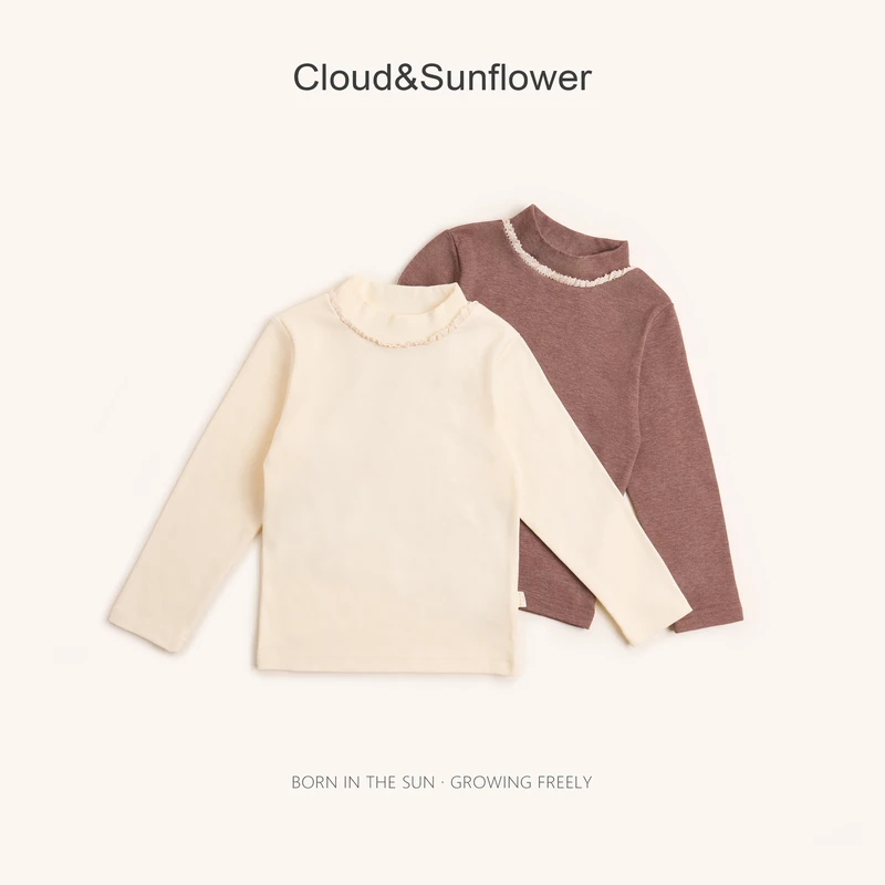 【云朵小葵】女童秋季新款半高领花边纯色休闲百搭打底衫1114388