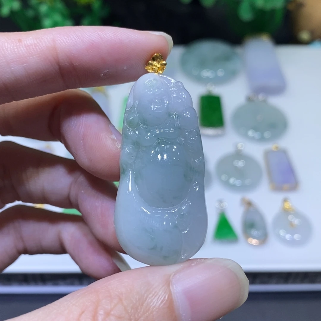 翡翠18K金镶嵌吊坠(不含链)