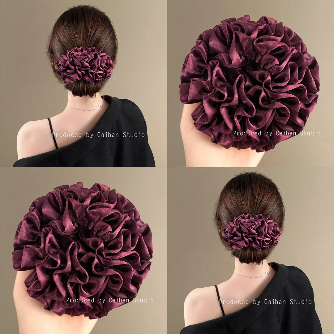 暮秋微风~法式绣球花苞发圈贵气紫褶皱立体发圈显发量旅行发卡