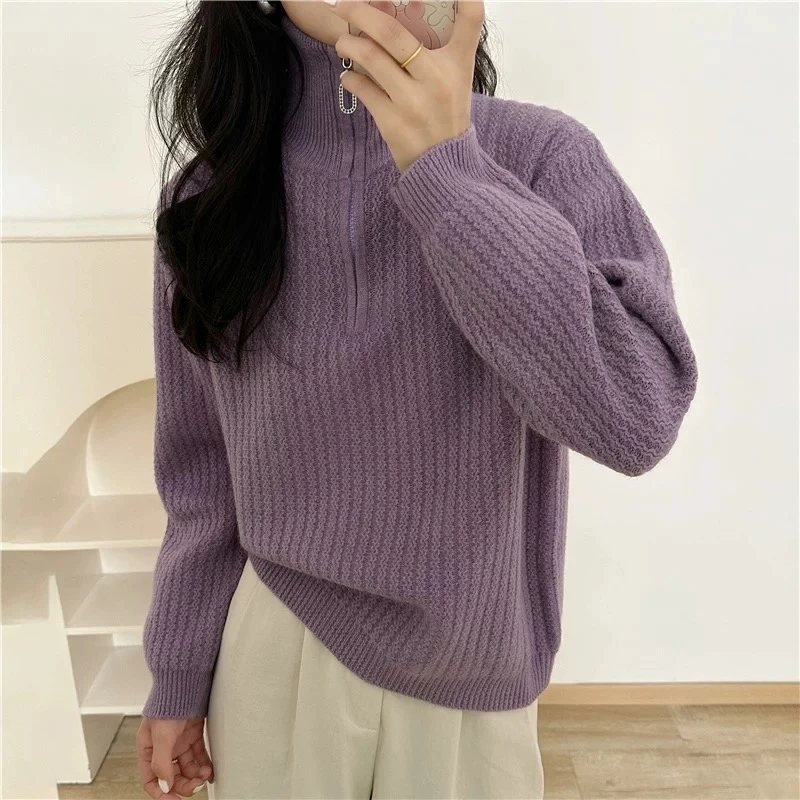 秋冬新款半拉链毛衣女秋冬新款时尚洋气爆款打底针织衫上衣