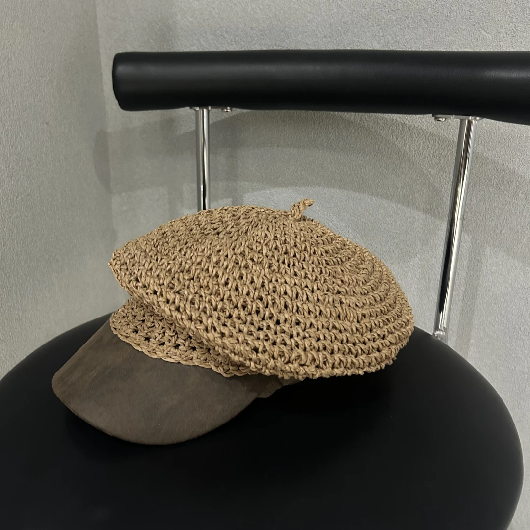 16011#复古夏季透气镂空采编设计师画家帽八角贝雷帽