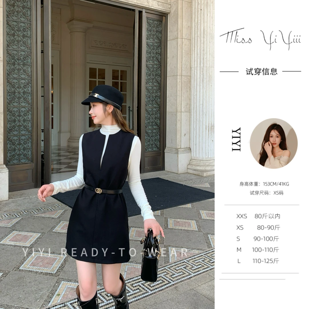 【高奢女主】<YiYiii>小个子时尚气质连衣裙深V简约直筒裙子