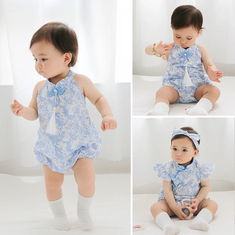 婴儿包屁衣夏装女宝宝可爱旗袍连体哈衣中国风夏季衣服女童汉服