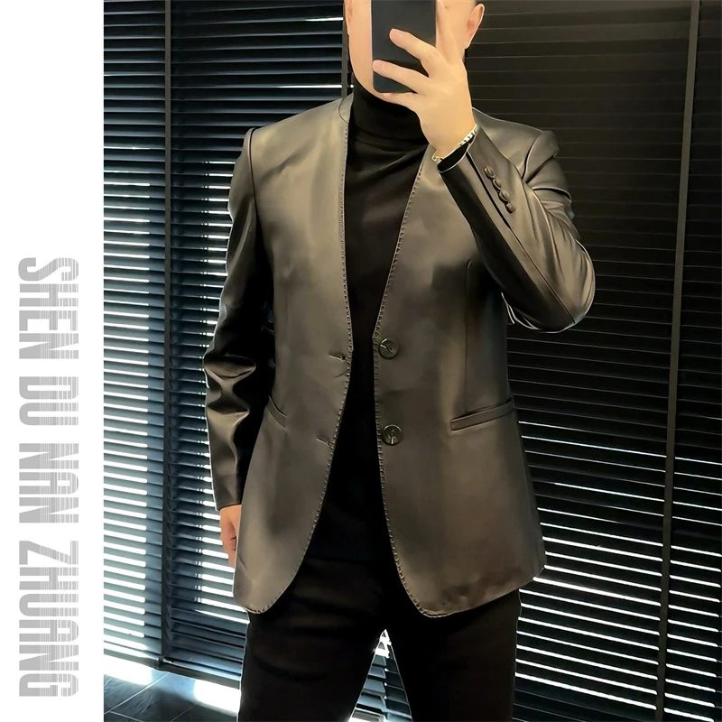 绵羊皮剖层皮革｜绅度男装25年春季高奢定制皮西服2508