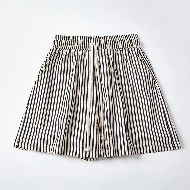 2025夏季新款束腰条纹短裤女设计感休闲裤时尚百搭显瘦阔腿裤女
