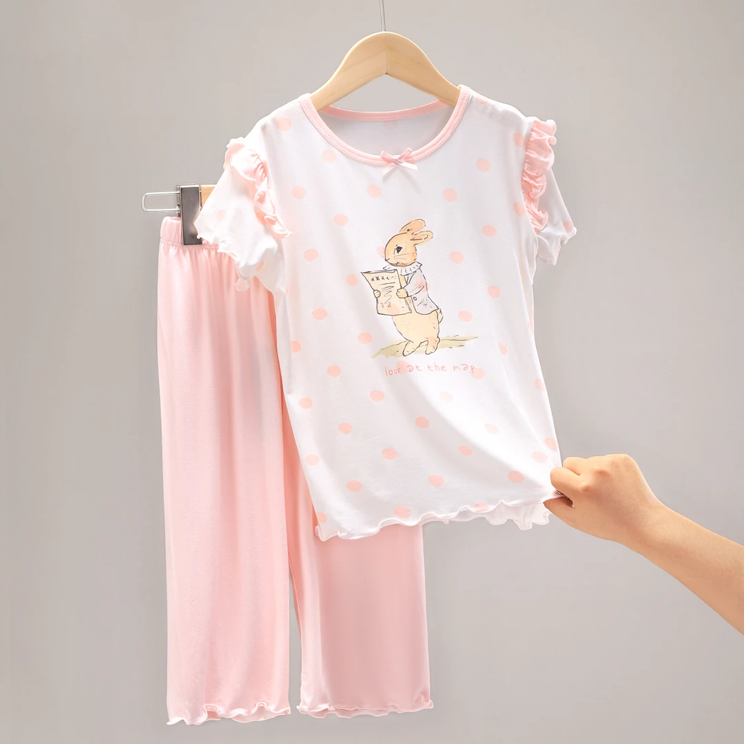 女童睡衣夏季薄款宝宝睡衣印花短袖家居服a类儿童睡衣空调服a015d