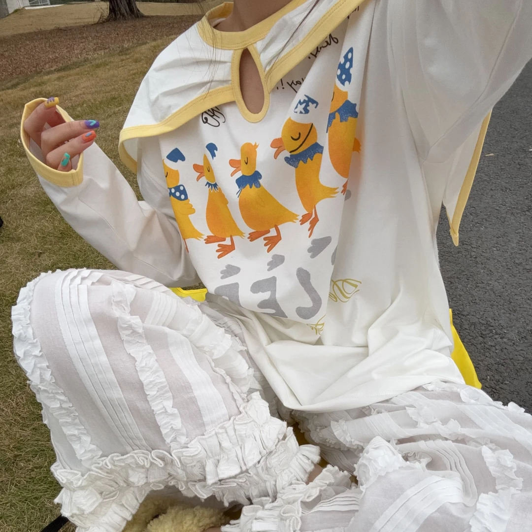 舟舟 【披肩卡通长t】T恤长袖时尚休闲百搭圆领宽松