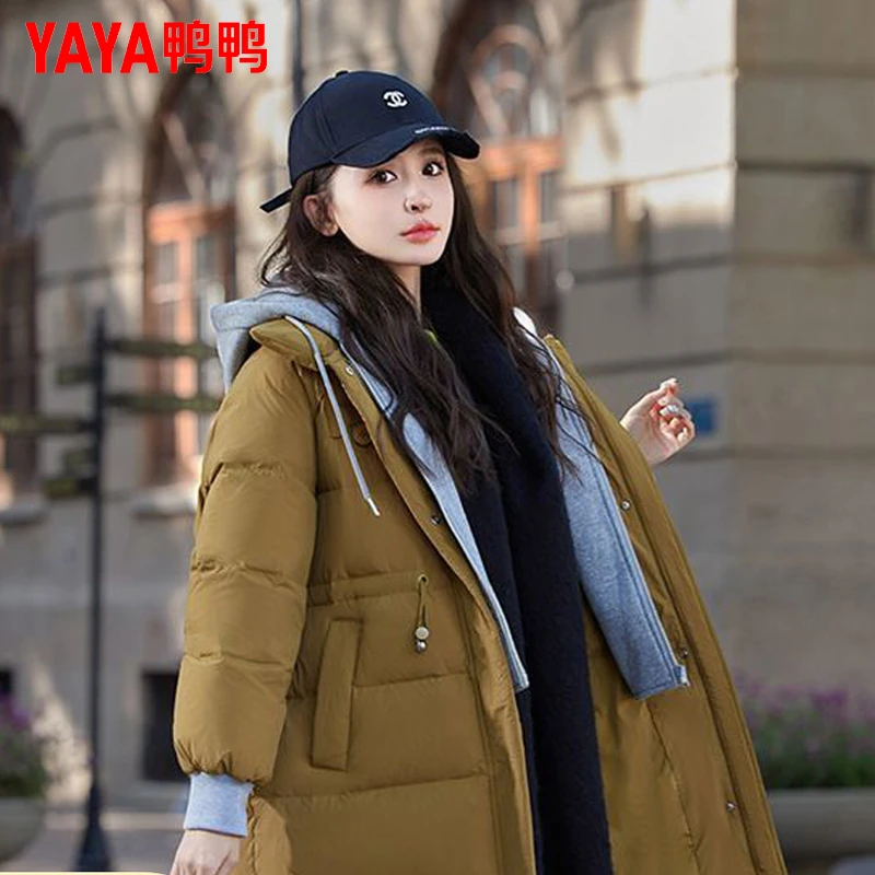YAYA/鸭鸭假两件羽绒服中长款气质百搭保暖宽松休闲女士外套
