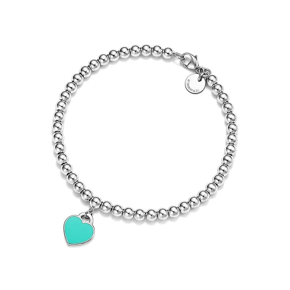 99新 Tiffany & Co./蒂芙尼   蒂芙尼925银蓝心珐琅手链