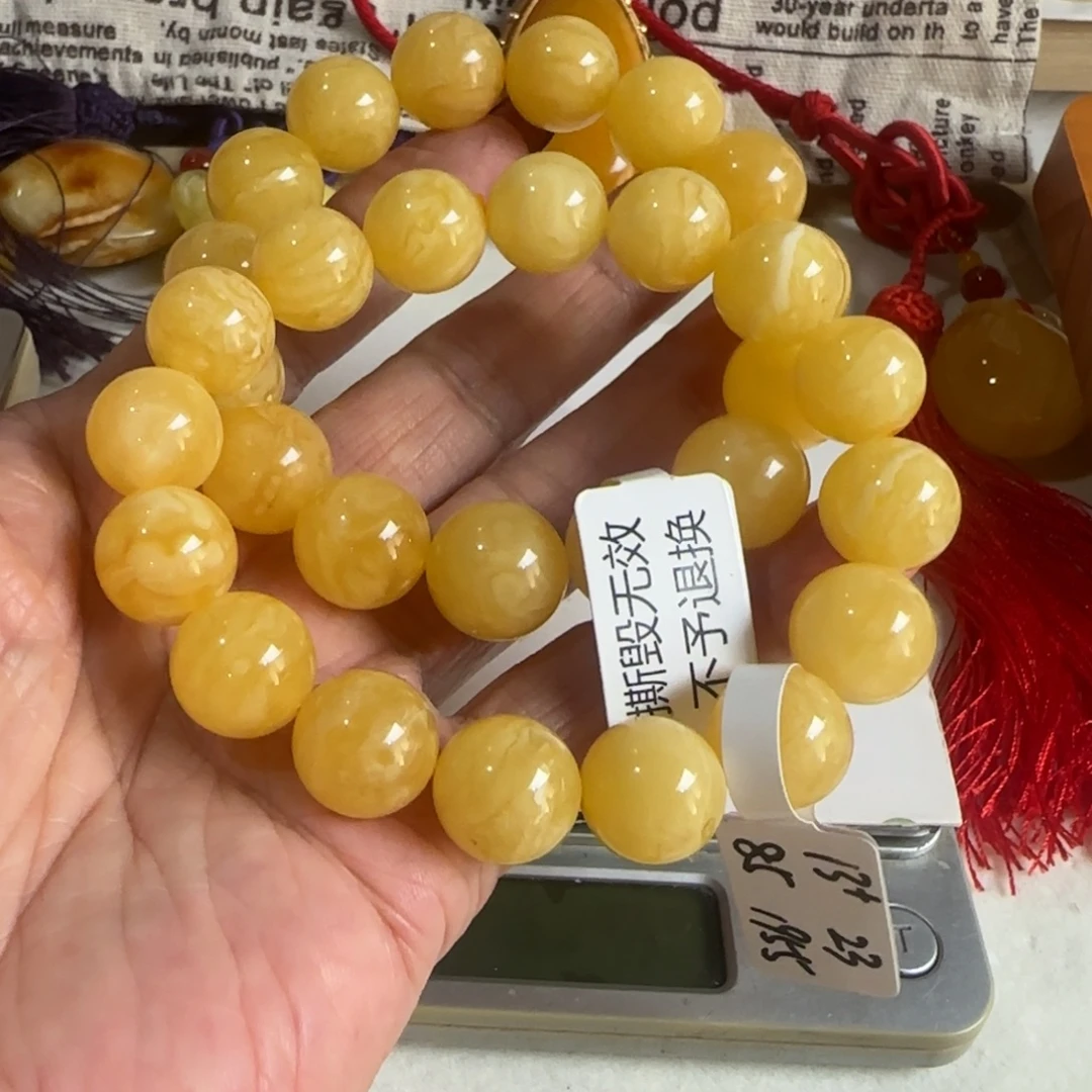 月***亮琥珀未镶嵌手链俄料鸡油黄白花贵妇链