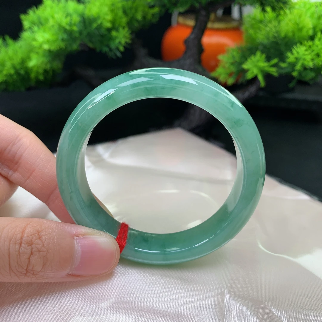 50圈口缅甸天然翡翠A货 老坑细糯种绿底飘花宽边翡翠手镯女809185