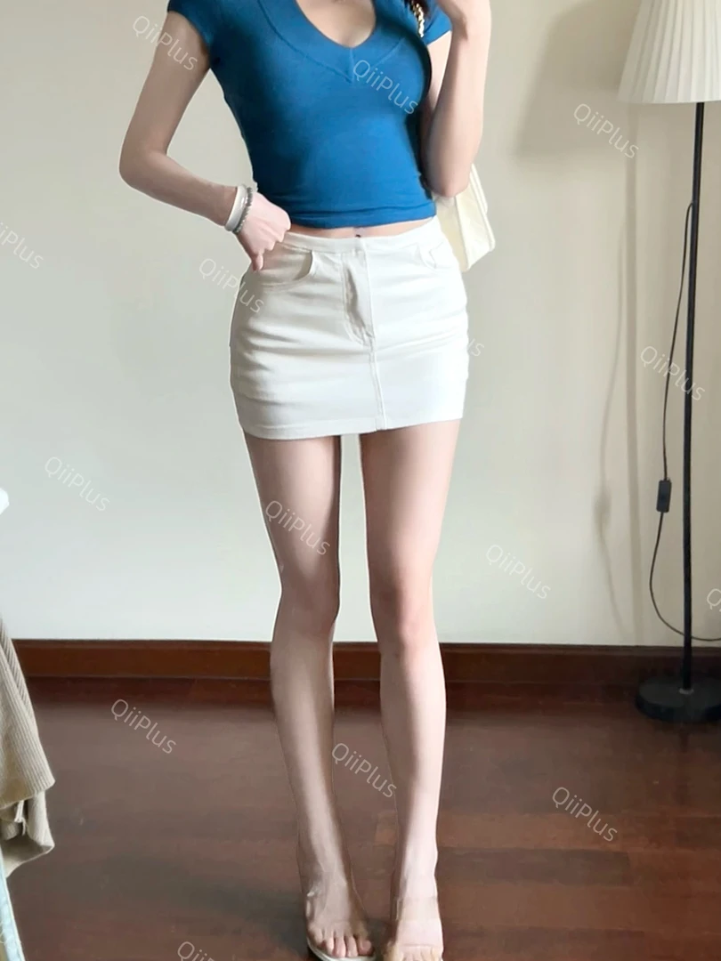 QiiPlus【白裙基础配】韩系牛仔短裙戴安全裤