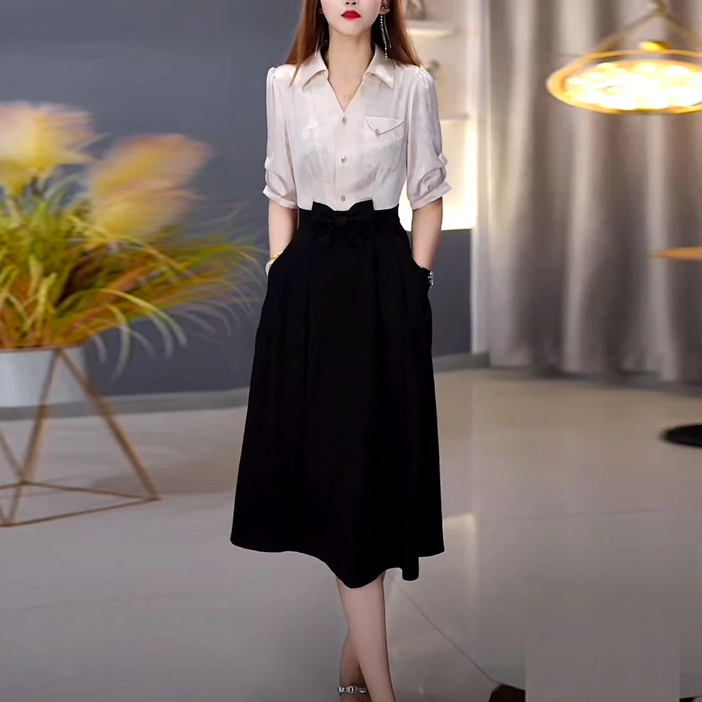 冰丽丝时尚气质优雅连衣裙2025早秋新款修身显瘦洋气中长款礼服裙