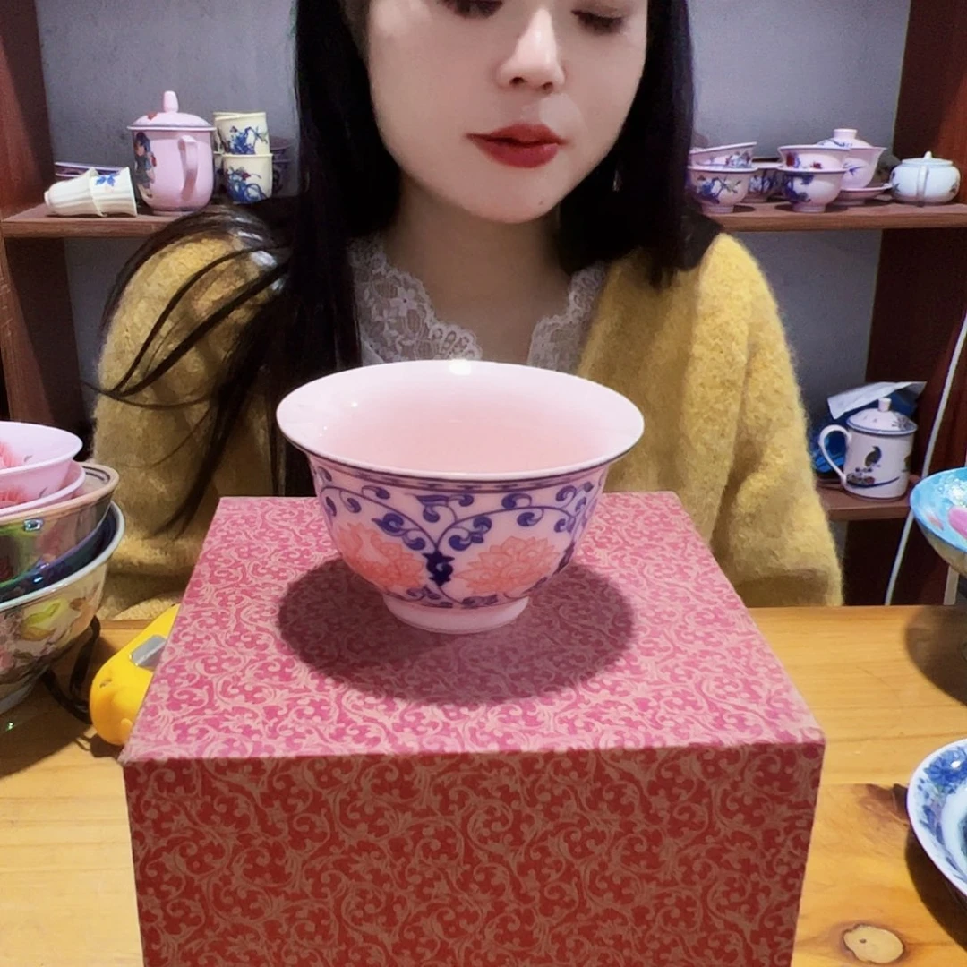 摆件瓷景德镇红xixi缠枝压手杯