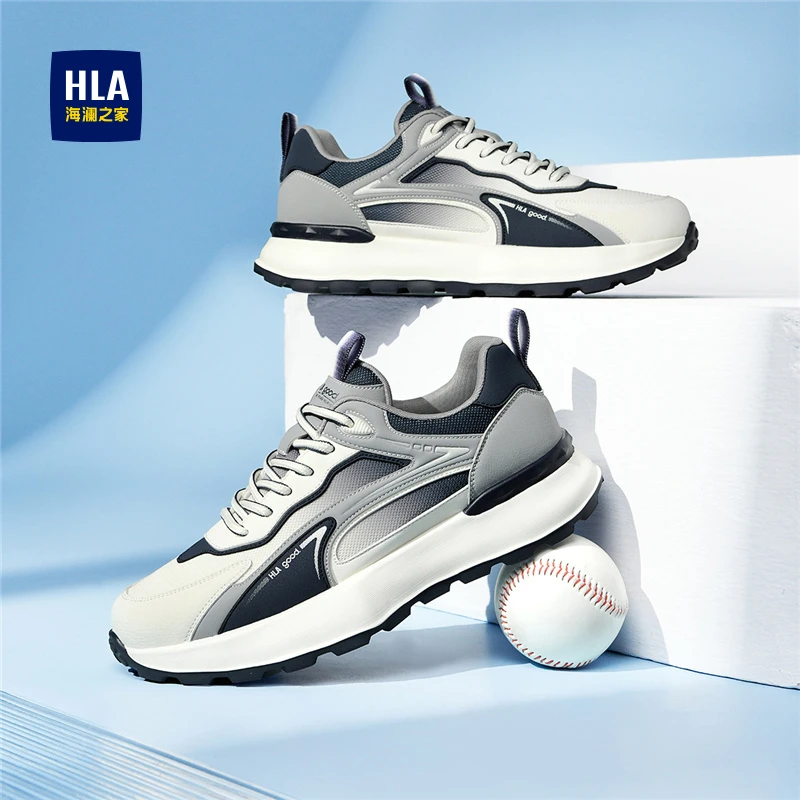 HLA/海澜之家男鞋2025冬季新款潮流透气休闲运动鞋轻便厚底跑步鞋