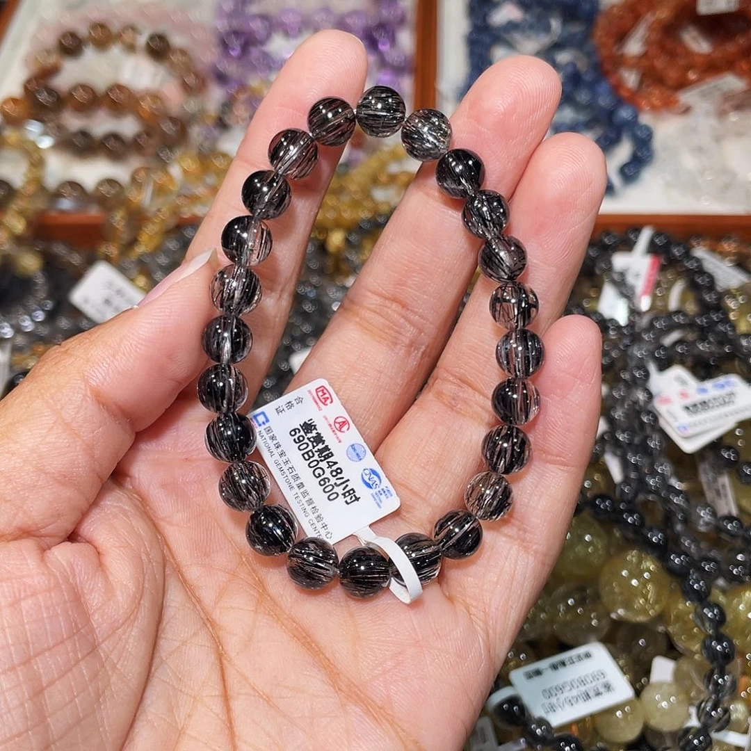另****水晶手串未镶嵌顺发黑发晶7.9m