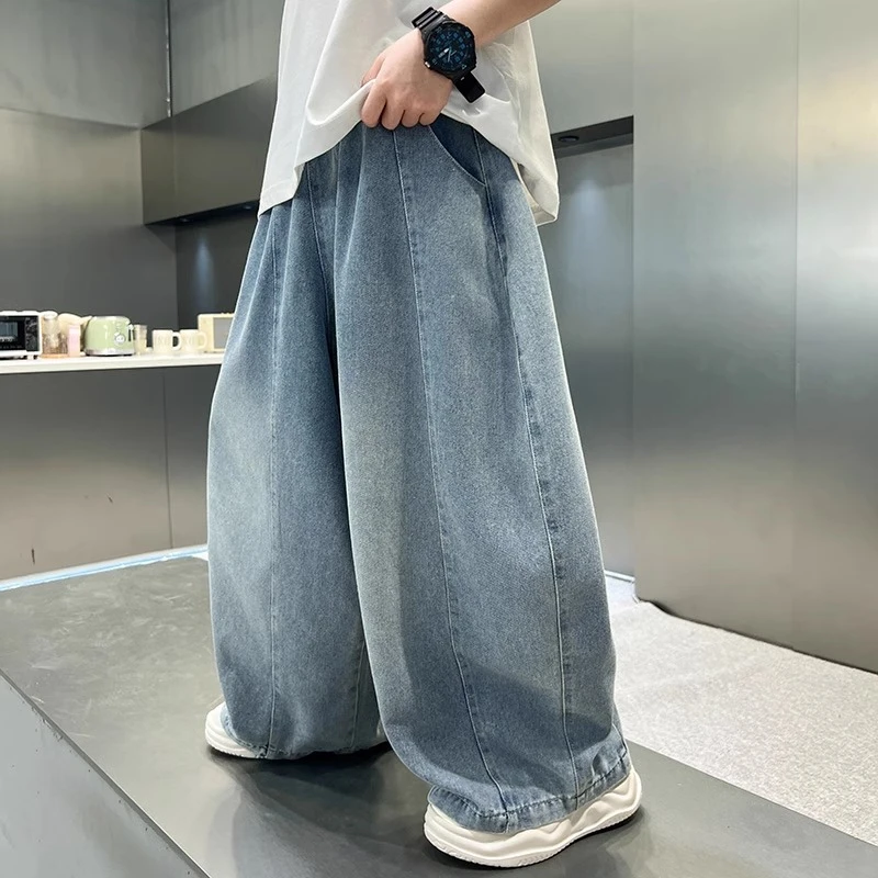 男童裤子夏季薄款2025新款儿童夏装大童男孩阔腿牛仔裤天丝透气潮