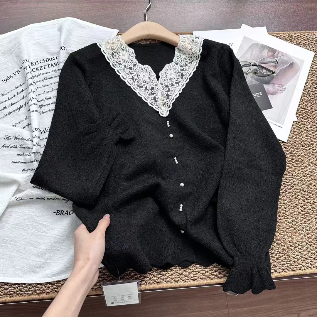 蕾丝领浮雕工艺！！意法订单~重工软蕾丝 气质温柔#针织衫Y6451