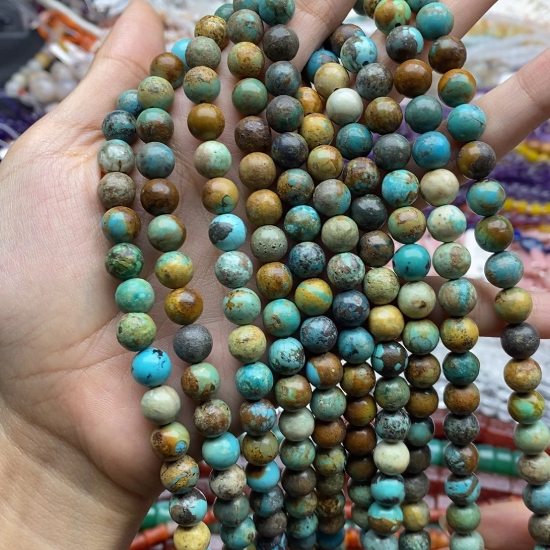 未镶嵌玛瑙/玉髓珠宝半成品一条纯天然湖北松石圆珠8mm